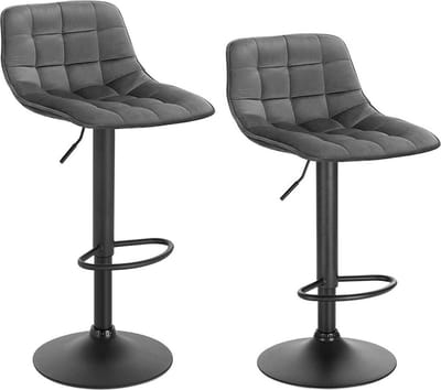 Bolt Edge Velvet Barkrukken - Donkergrijs - Verstelbaar - Met rugleuning - Zithoogte 59-81cm - Set van 2