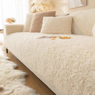 Pluche Bankkussenhoezen Doek Handdoek Winter Effen Kleur Verdikt Warm Antislip Woonkamer Bankovertrek Rugleuning Armleuning Overtrek 70x70cm 1pcs beige