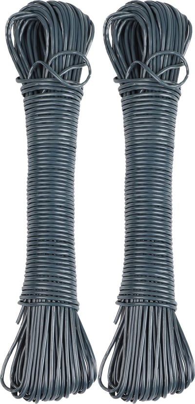 Urban Living Waslijn - 2x - 20 meter - PVC - donker grijs - drooglijn / waslijndraad - wasgoed ophangen