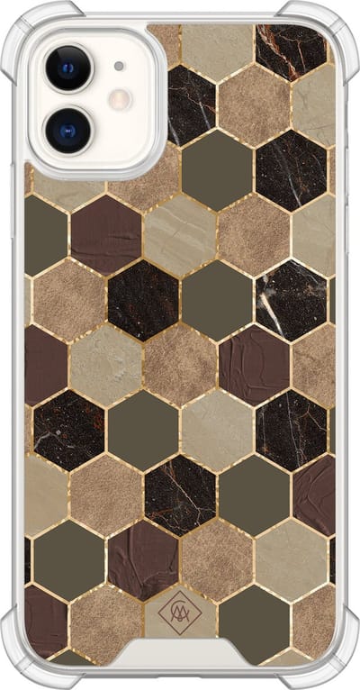 Casimoda® hoesje - Geschikt voor iPhone 11 - Kubus Groen Bruin - Shockproof case - Extra sterk - Siliconen/TPU - Bruin/beige, Transparant