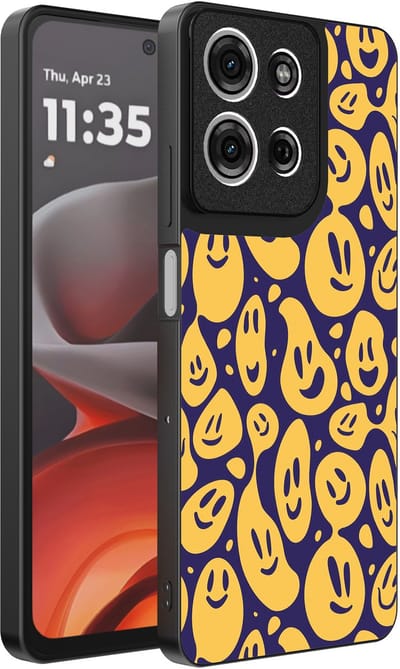 Smartphonica Telefoonhoesje Geschikt voor Motorola Moto G15 met smiley opdruk - TPU backcover case emoji design - Paars Geel geschikt voor Motorola Moto G15