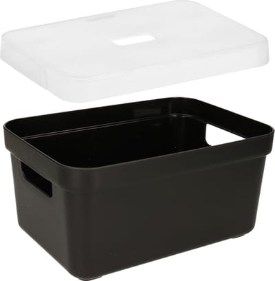 Sunware Opbergbox - mand - zwart - 5 liter - kunststof - transparante deksel - 25 x 18 x 12 cm