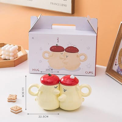 Cartoon Knuffelbeker Leuke Beker Grote Capaciteit Koppels Keramische Beker Geschenkdoos Waterbeker Hoge Waarde Mok Geschenk 360ml white