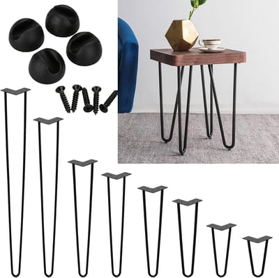 Set van 4 Metalen Tafelpoten Zwart - Hairpin Design 45 cm - Inclusief Vloerbeschermers