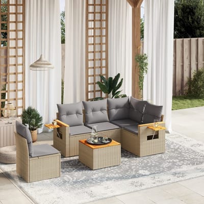 vidaXL - 6-delige - Loungeset - met - kussens - poly - rattan - beige