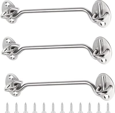 SnelShoppen - 3 Pack Stormhaken met Oogje, 6 Inch Deurslot, 201 RVS Stormhaken, Kleine Zilveren Tuindeursluiting, Inclusief 12 Schroeven voor Deuren,
