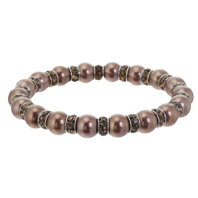 Behave – Armband dames elastisch – brons parelkralen met strass – elegant chic
