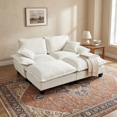 STILVORA Hoekbank 194 x 151 cm - Modulaire Relaxbank Met 2 Verplaatsbare Ottomans - Voor Woonkamer En Appartement - Chenille Beige