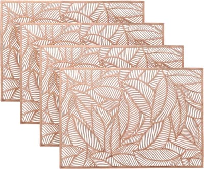 Unique Living Placemat Nissa - 8x - brons bladmotief - 30 x 45 cm - tafeldecoratie