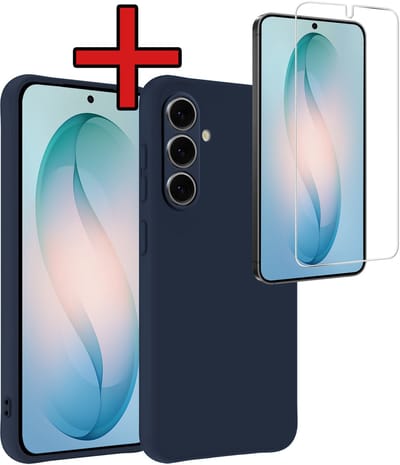 Hoesje - Met Screenprotector - Geschikt voor Samsung Galaxy S26 - Sterk & Shockproof - Telefoon Hoes - Back Cover - Siliconen Case - Telefoonhoes - Donkerblauw