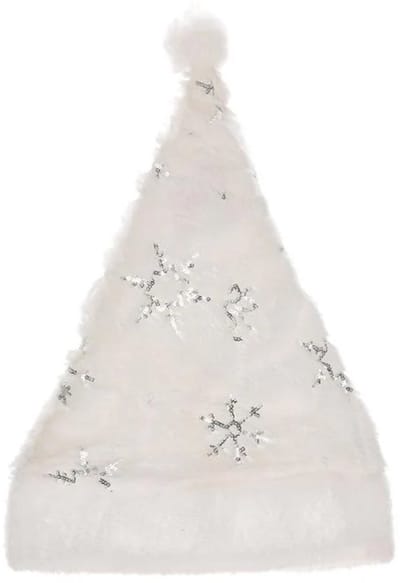 Kerstmuts Fluffy - Sneeuwvlokken - Wit en Zilver