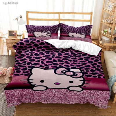 Hellokitty Cartoon Anime Vier Seizoenen Dekbedovertrek Dekbed Beddengoed Sets Zachte Dekbedhoes En Kussenslopen Enkel/Dubbel/Queen/King 180*220cm 3pcs