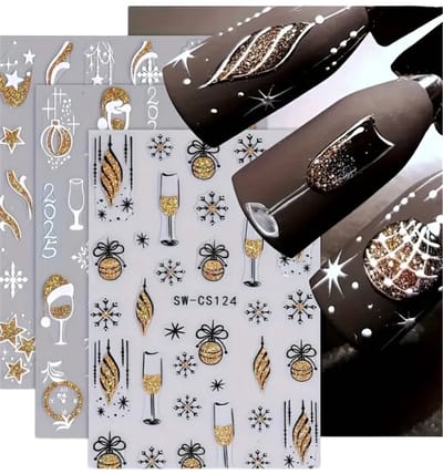 Nagelstickers Glitters Kerst Christmas ( Goud/Zilver/Wit ) nr 113 ( 4 vellen)