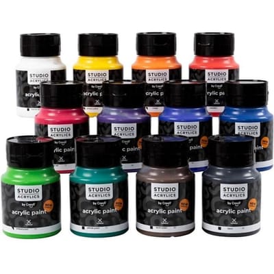 Acrylverf – Verschillende Kleuren – Acrylaatverf – Acrylic paint – Hobbyverf – Knutselen en Verven – Sneldrogend – Creall Studio – 12x500 ml