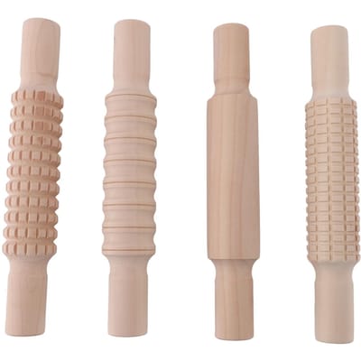 4 PIÈCES Rouleaux à pâtisserie gaufrés avec motifs Rouleau à pâtisserie en bois gravé Outil d'artisanat pour l'argile pour la pâtisserie