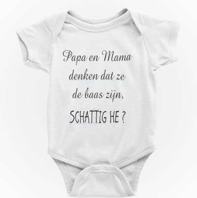 Passie voor stickers Baby rompertje: Papa en Mama denken dat ze de baas zijn, schattig he 50/56