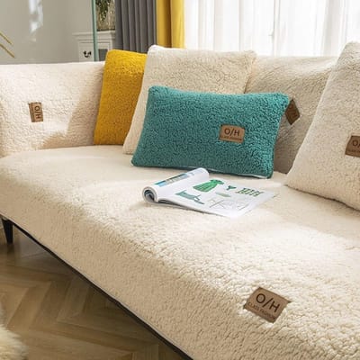 Hoekbankhoes Fluwelen Bescherming voor 1/2/3/4-Zitsbanken - Antislip, Wasbaar, Beige, 90 x 90 cm