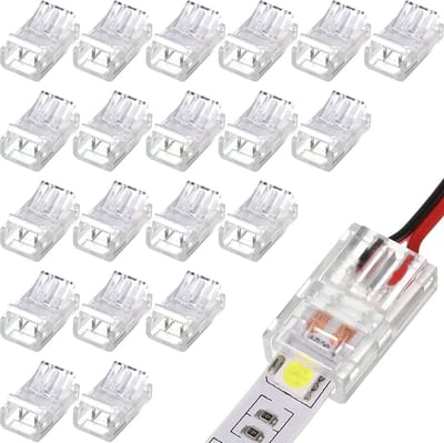 Pack van 20 LED Strip Connectors, 2-Pin, 8 mm, Soldeervrije Verbinding voor SMD 5050/3528 LED Strips, Geschikt voor 5V, 12V en 24V Verlichting