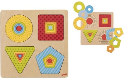 GOKI Puzzel - Vormen - 16 Delen - 4 Lagen - 20X20X1,5Cm - Hout - 2 Jaar