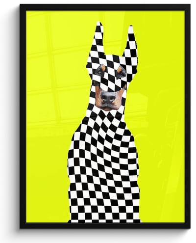 Poster in lijst - Fotolijst 60x80 cm - Posters - Dobermann - Geblokt - Geel - Posterlijst zwart - Decoratie - Wanddecoratie woonkamer - Muurdecoratie slaapkamer