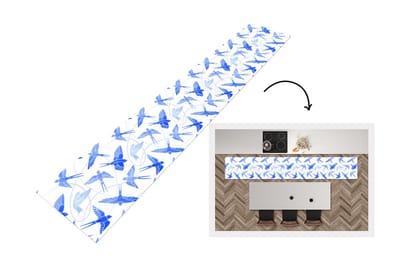 Keukenloper - Loper keuken - Patroon - Blauw - Vogel - 300x50 cm - Keukenloper vinyl