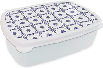 Broodtrommel Wit - Lunchbox - Brooddoos - Portugal - Patronen - Blauw - 18x12x6 cm - Volwassenen
