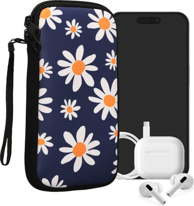 kwmobile hoesje voor smartphones XXL - 7" - hoes van Neopreen - Madeliefjes design - blauw / wit / geel - binnenmaat 17,7 x 8,5 cm
