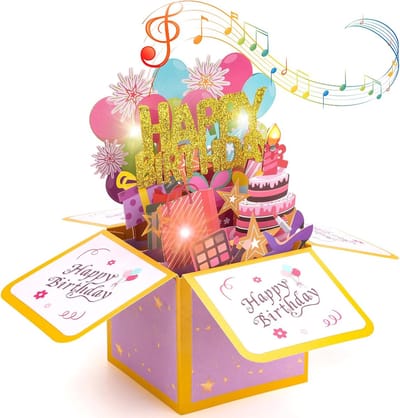 longziming - 3D Muzikale Verjaardagskaart - LED-Kerzen - Interactief Pop-Up Geschenk Met Muziek En Licht - 1 Stuk - Voor Alle Leeftijden - Unieke Vouwfeestkaarten
