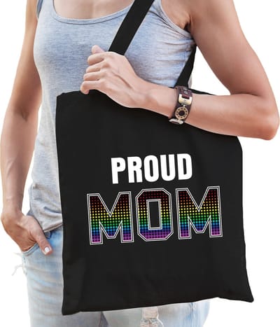 Proud mom regenboog cadeautas zwart voor dames - LHBT/ lesbo / rainbow - kadotas / shopper