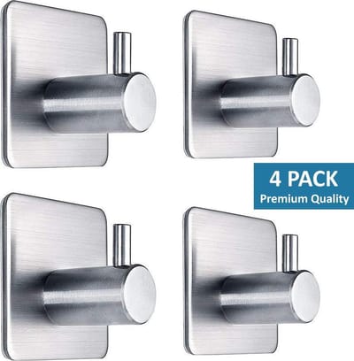 Premium RVS ophanghaken (4 stuks) - Zelfklevend - Handdoekhaakjes - Wandhaakjes - Roestvrij - Plakhaakjes - Vierkant - Mat zilver