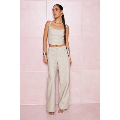 boohoo Dames Gewassen nepleer broek met wijde pijpen | Grijs | Maat: 34