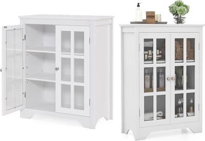 Klein Wit Vitrinekast met Verstelbare Planken - Multifunctionele Glazen Kast voor Keuken, Woonkamer en Kantoor - 60 x 30 x 80 cm