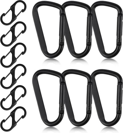 12 Stuks Carabiner Haken: 6 D-vormige en 6 S-vormige Aluminium Carabiners voor Sleutelhangers, Zware Kwaliteit voor Buitenactiviteiten, Vissen en Wandelen