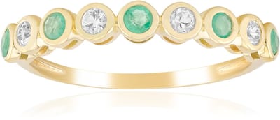 Cavill - Luxe 9K Geelgouden Ring met 0,143 ct Zambia Smaragd en 0,148 ct Witte Ceylon Saffier - 0,291 ct Totaal - Bezelzetting - Dames Elegant Sieraad