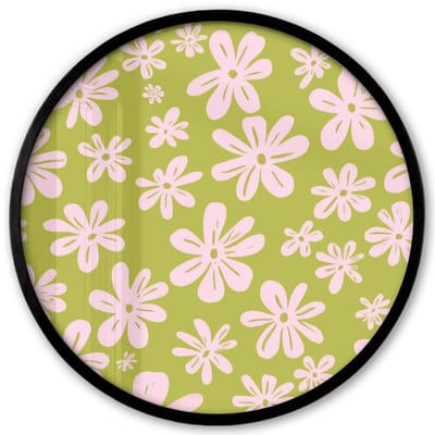 Poster in lijst Rond - Fotolijst 40x40 cm - Posters - Bloemen - Roze - Getekend - Patroon - Ronde posterlijst zwart - Decoratie - Wanddecoratie woonkamer - Muurdecoratie slaapkamer