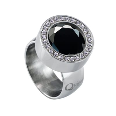 Quiges RVS Schroefsysteem Ring met Zirkonia Zilverkleurig Glans 16mm met Verwisselbare Geslepen Zirkonia Zwart 12mm Mini Munt