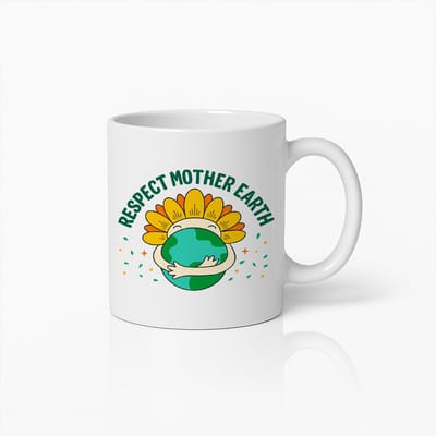 Respect Mother Earth Mok 330ml – Milieuvriendelijke Koffiebeker met Aarde en Bloem Ontwerp – Inspirerend Cadeau voor Natuurliefhebbers & Milieubewusten