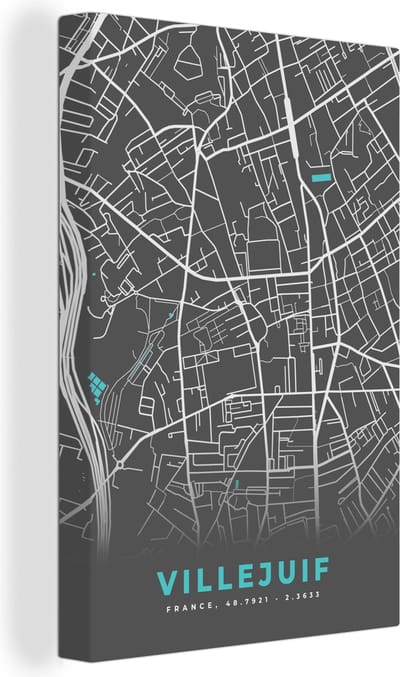 Canvas Schilderij Frankrijk – Plattegrond – Kaart – Villejuif – Stadskaart - 20x30 cm - Wanddecoratie