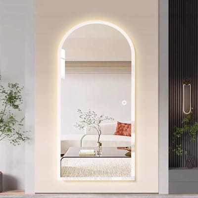 Passpiegel met LED Verlichting en Verwarming 100x180cm - Afimera Tuba - Randloos - Wandspiegel voor Woonkamer en Badkamer - Rondboog Vorm - Touch Bediening - Dimbaar - Aanpasbare Lichtkleur