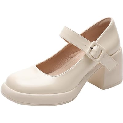 Lente Echt Leer Mary Zhen Dikke Hak Enkelschoenen voor Dames Frans Retro Hoge Hakken Riemen Lichte Mond Fee Schoenen 40 brown