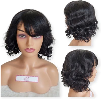 Frazimashop - Braziliaanse Remy Dames zomer golf pruiken- 12 inch golf pruik met pony kleur1b -100% human hair none lace wigs
