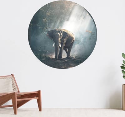 Muurcirkel zelfklevend behang - Olifant in een jungle - Wanddecoratie - 080cm behangcirkel - Ronde sticker voor aan de muur - Behangsticker verkrijgbaar in verschillende formaten