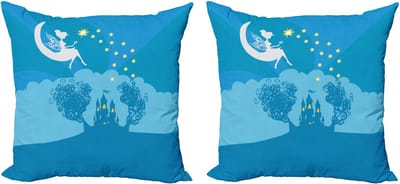 ABAKUHAUS Fantasy decoratieve kussenhoez 2-pack, sprookjesprinses, 50x50 cm, witblauw