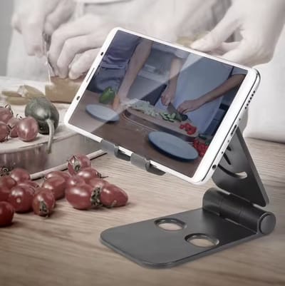 CHPN - Opvouwbare Telefoon Houder - Houder voor je smartphone - Zwart - Verstelbaar - Universeel - Kunststof - Telefoon Stand - Bureau Tablet Folding Stand - Desktop