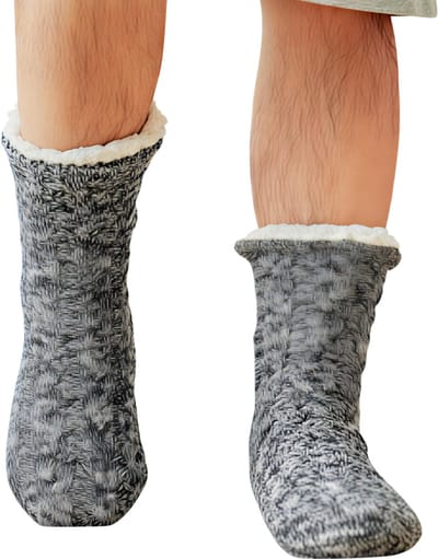 Thermische Herensokken – Winter Warme Antislip Pantoffelsokken – Verdikt Katoen en Fluweel – Donkergrijs – Zachte Thuis Slaap Sokken – Korte Vloersokken – Comfortabele Huissokken met Antislip Zool