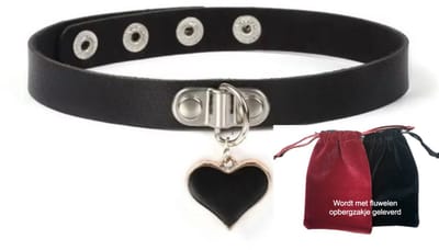 Choker met hart zwart – Gothic PU-leer Halsketting – Verstelbaar – Geschikt voor 40 cm hals