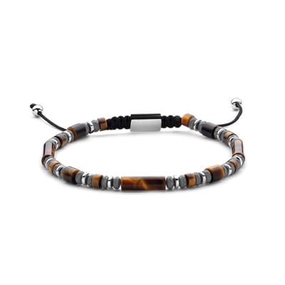7FB-0837 – Frank 1967 – Heren Armband – Kralenarmband – Tijgeroog & Hematiet – Zilverkleurig
