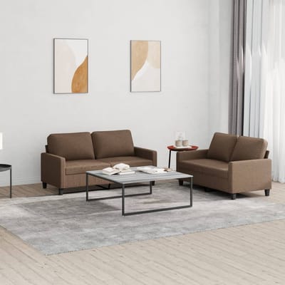 vidaXL - 2-delige - Loungeset - met - kussens - stof - bruin