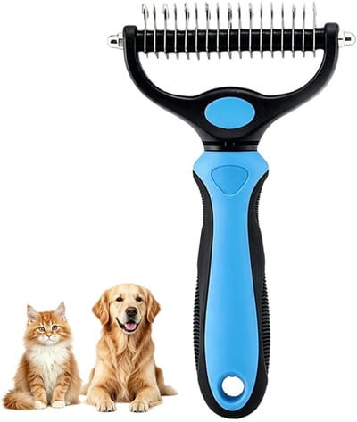 Dematting Kamm voor Honden en Katten - Onderwolkrabber voor Langharige Dieren - Ontwarrende en Ontviltende Borstel voor Dikke Vachten - Verwijdert Knooptjes, Verwarringen en Losse Haren - Blauw