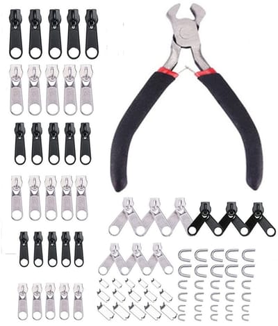 Dailygoods- Rits Reparatieset 85 Stuks - Rits Vervanging - Tang/Gereedschapset - Hoogwaardig Koper/Zinklegering - Geschikt voor Nylon Ritsen - Ideaal voor Handwerk